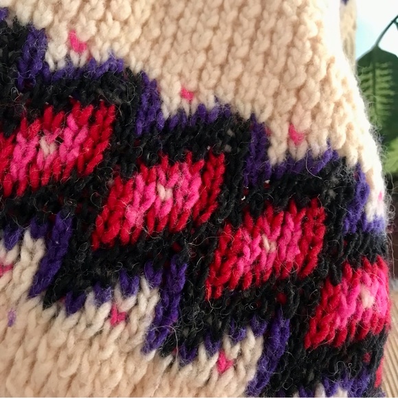 Vintage 1960s Mexican Fringed Wool Poncho, Cream, Multi-coloured - Picture 6 of 9